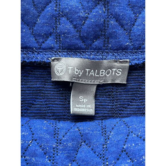 T by Talbots Mock Turtleneck Metallic Blue Sweater, Size Sp, Festive, Zipper - Picture 5 of 8